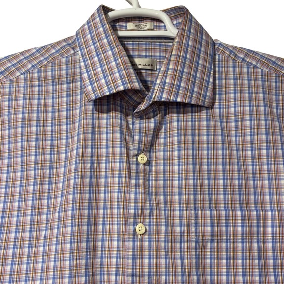 Peter Millar Other - Peter Millar Mens XL Button Down Shirt Blue Purple‎ Orange Plaid 100% Cotton LS